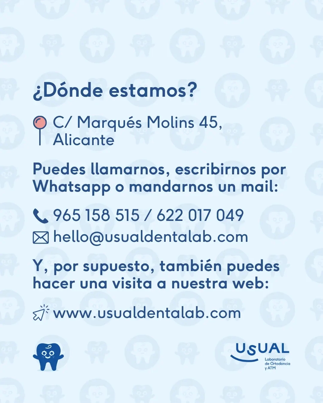 Carrusel Usual Dental Lab · '¿Dónde estamos?' Alicante, teléfonos y email